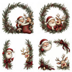Burgundy Santa & Reindeer Christmas Frames & Wreaths Clipart