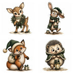 Green Christmas Woodland Animal Clipart