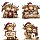 Burgundy Christmas Highland Cow Clipart