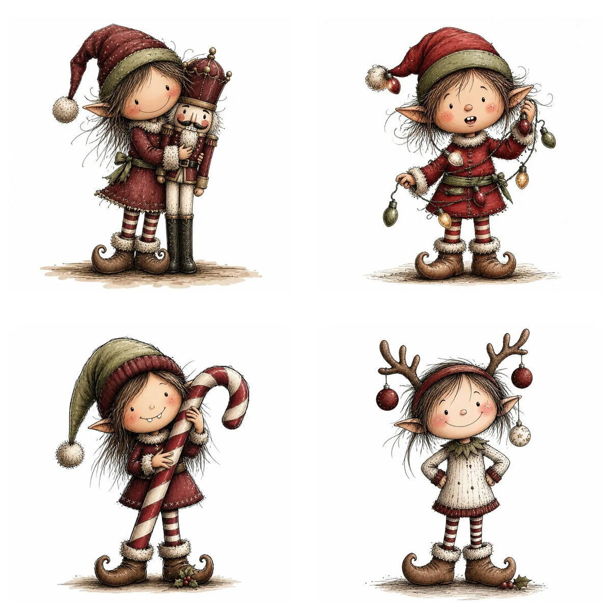 Burgundy Christmas Elf Clipart