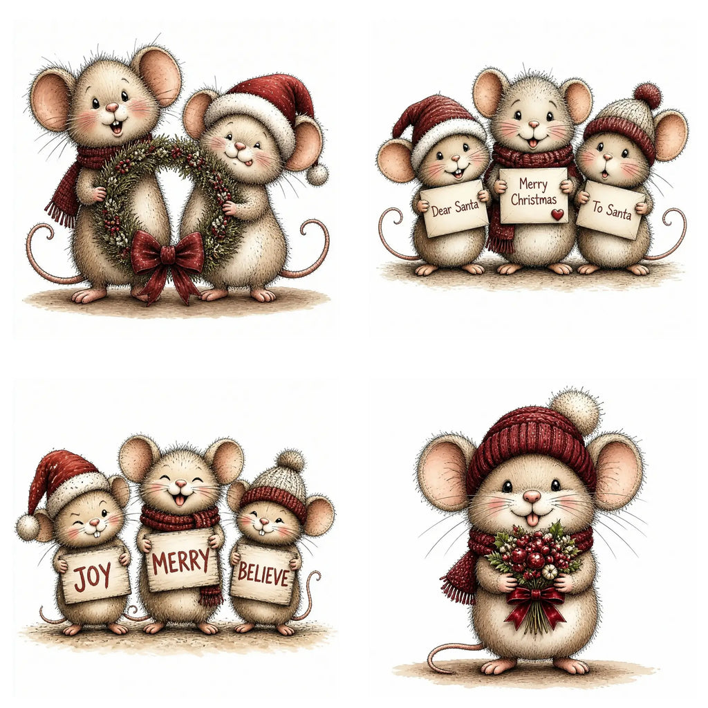 Burgundy Christmas Mouse Clipart