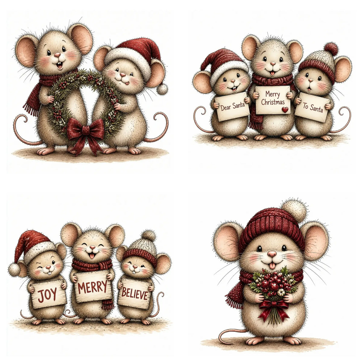 Burgundy Christmas Mouse Clipart