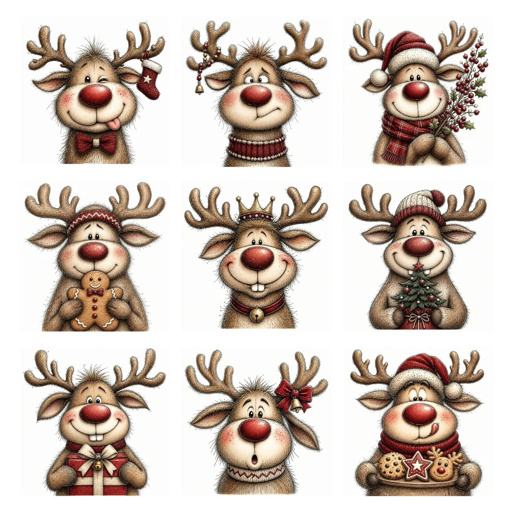 Burgundy Christmas Reindeer Portrait Clipart