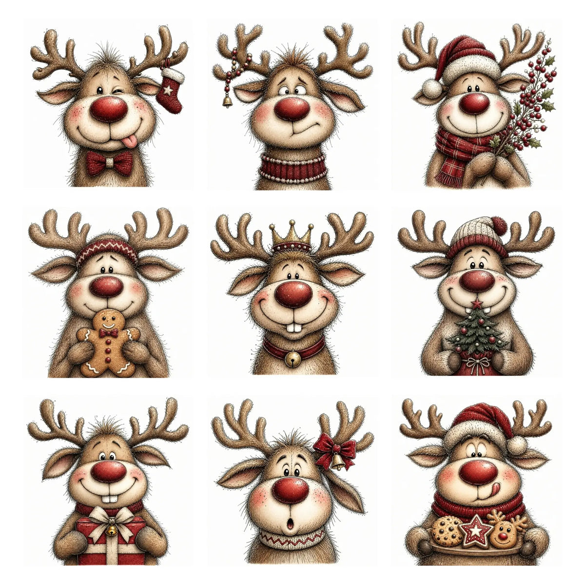 Burgundy Christmas Reindeer Portrait Clipart