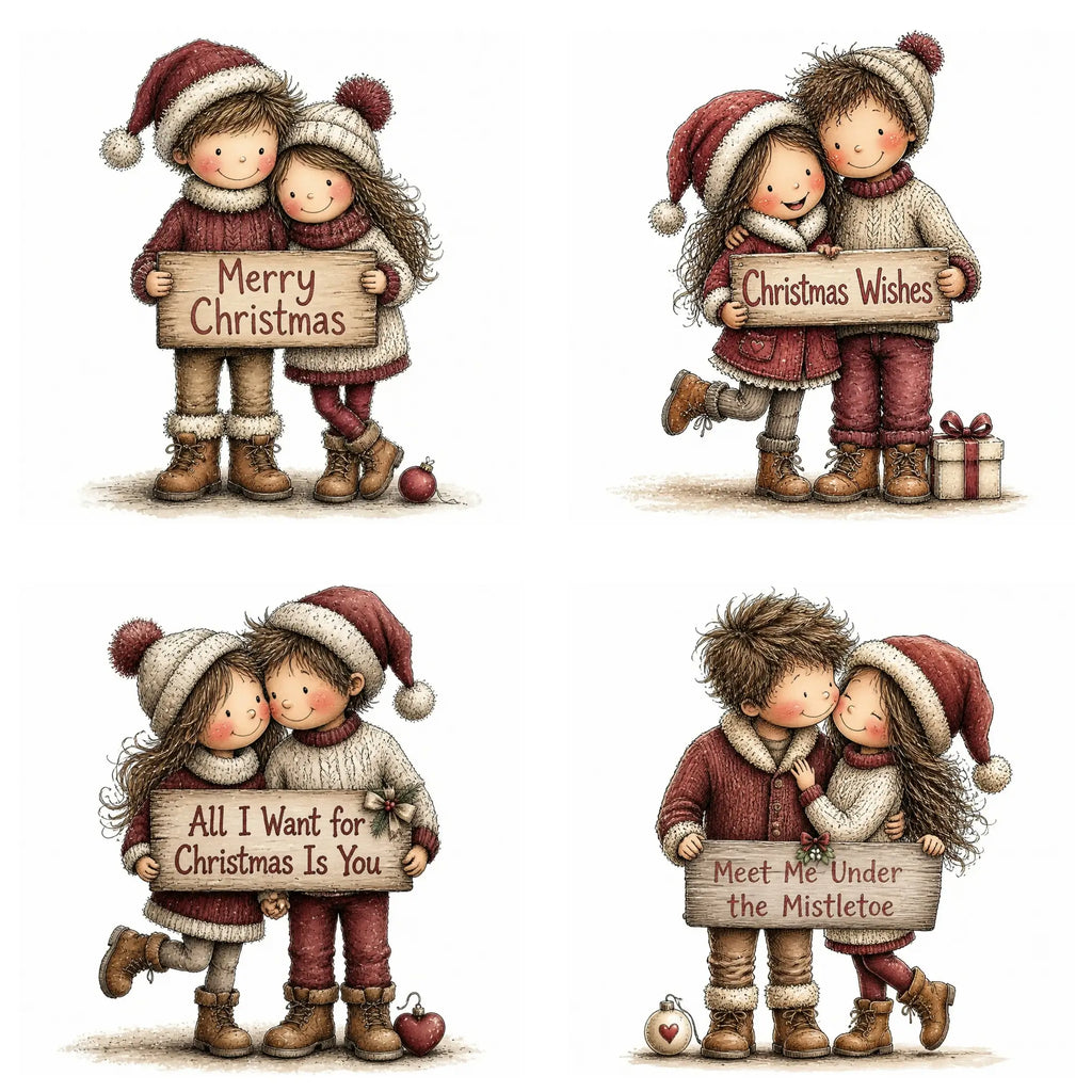 Burgundy Christmas Couple Clipart