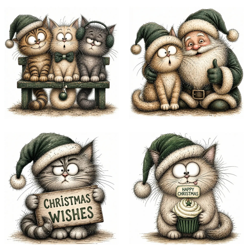 Green Christmas Cat Clipart