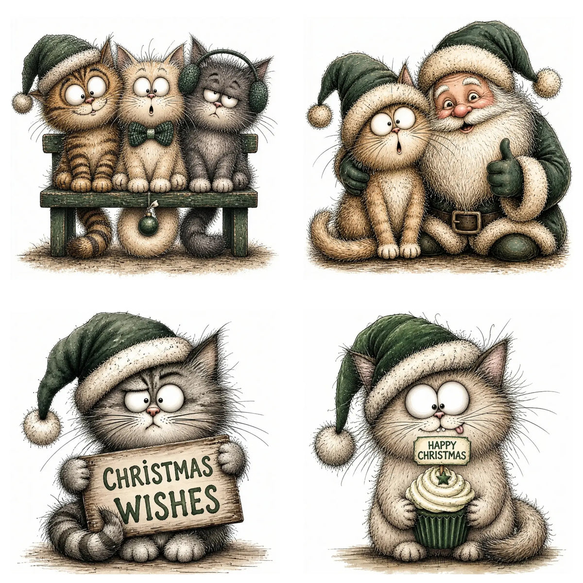 Green Christmas Cat Clipart