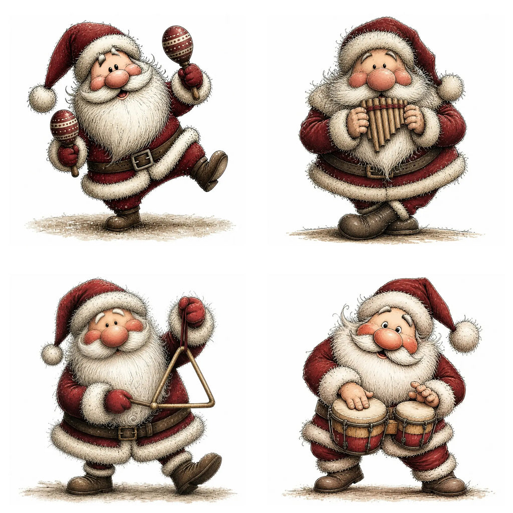 Burgundy Musical Santa Christmas Clipart