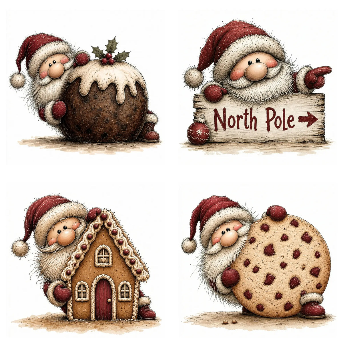Burgundy Peeking Santa Christmas Clipart