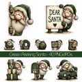Green Peeking Santa Christmas Clipart