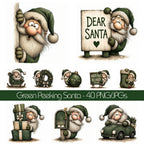Green Peeking Santa Christmas Clipart