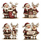 Burgundy Santa & Reindeer Christmas Clipart