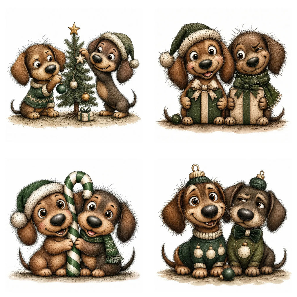 Green Christmas Dachshund Clipart