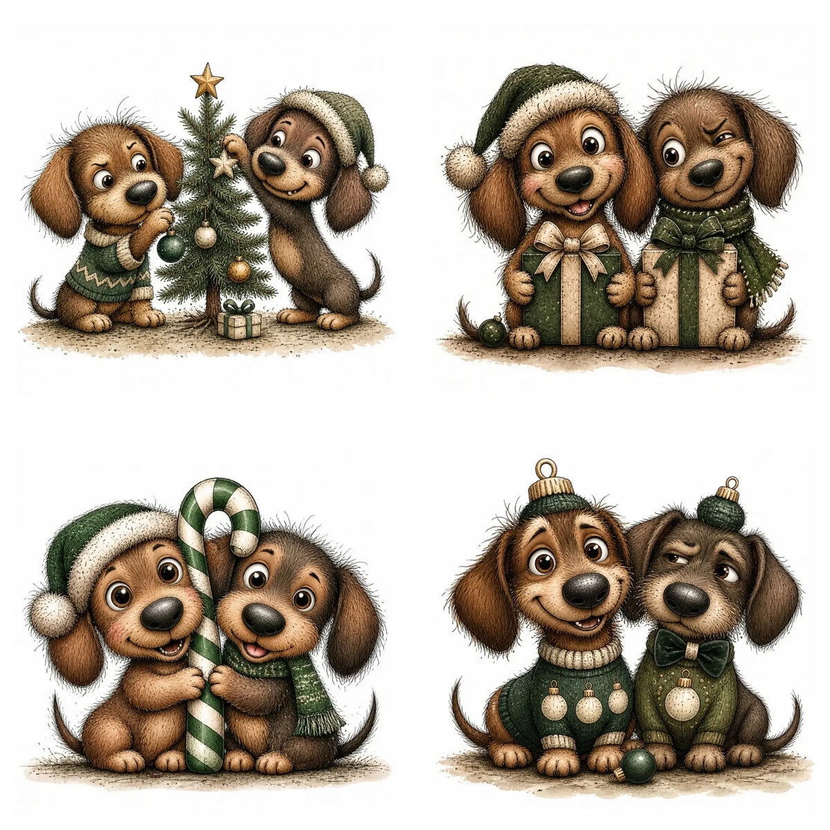 Green Christmas Dachshund Clipart