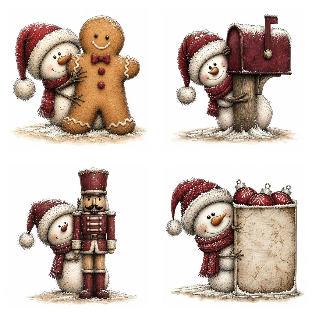 Burgundy Peeking Snowman Christmas Clipart