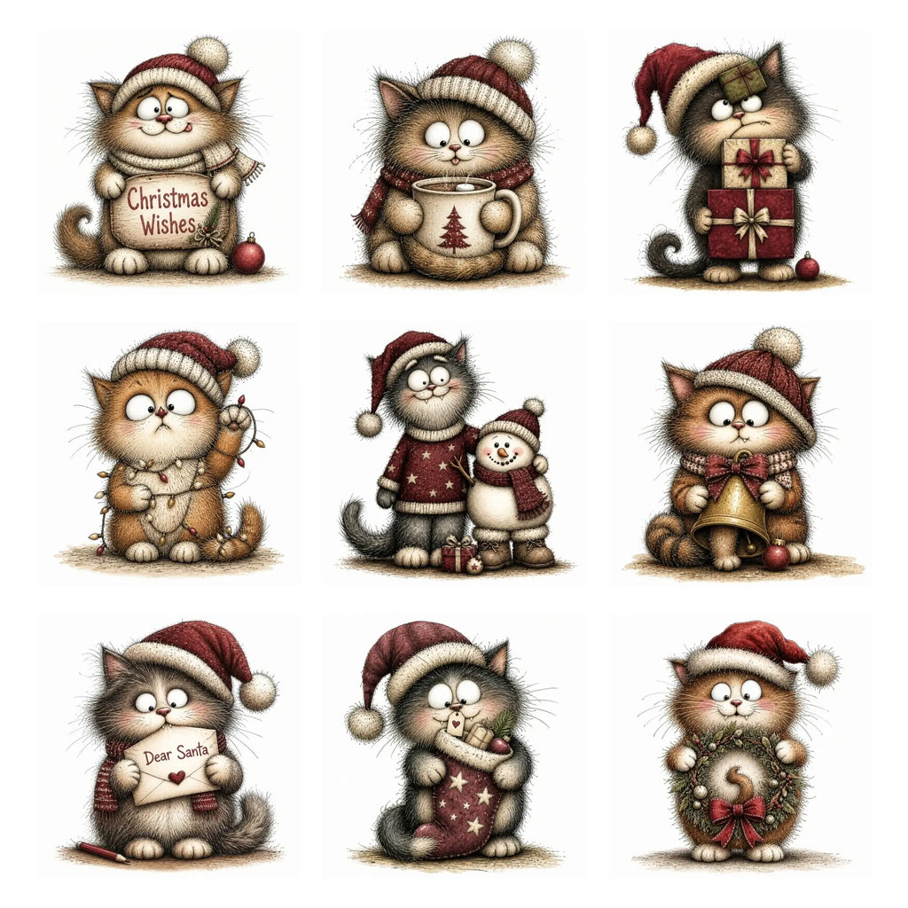 Burgundy Christmas Cat Clipart