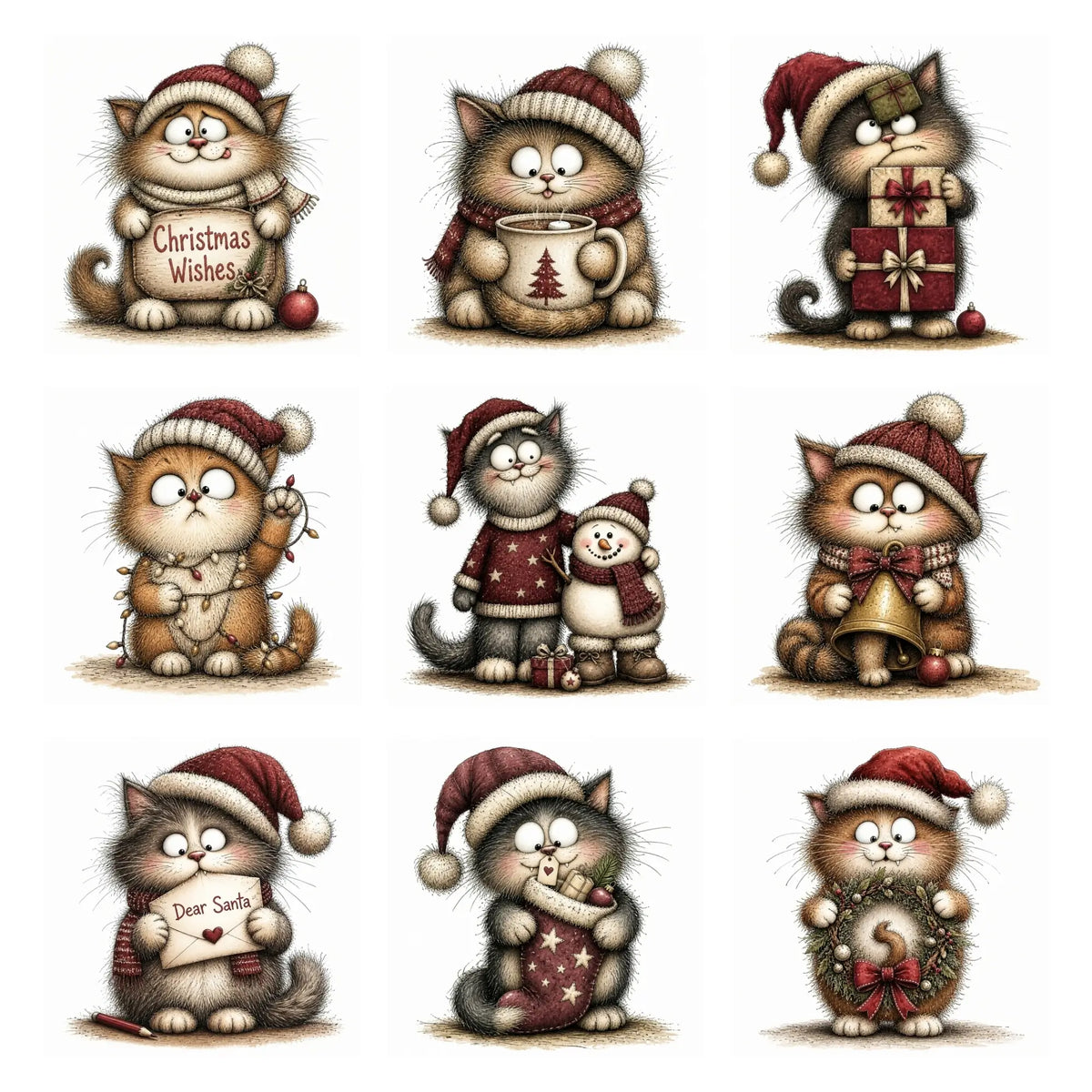 Burgundy Christmas Cat Clipart