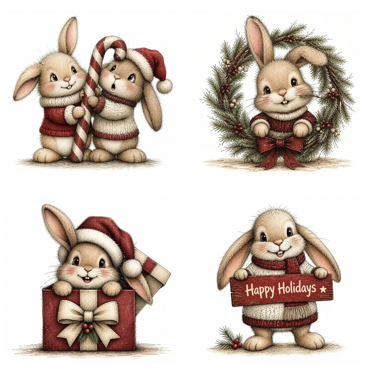 Burgundy Christmas Bunny Clipart