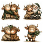 Green Christmas Highland Cow Clipart