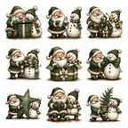 Green Santa & Snowman Christmas Clipart