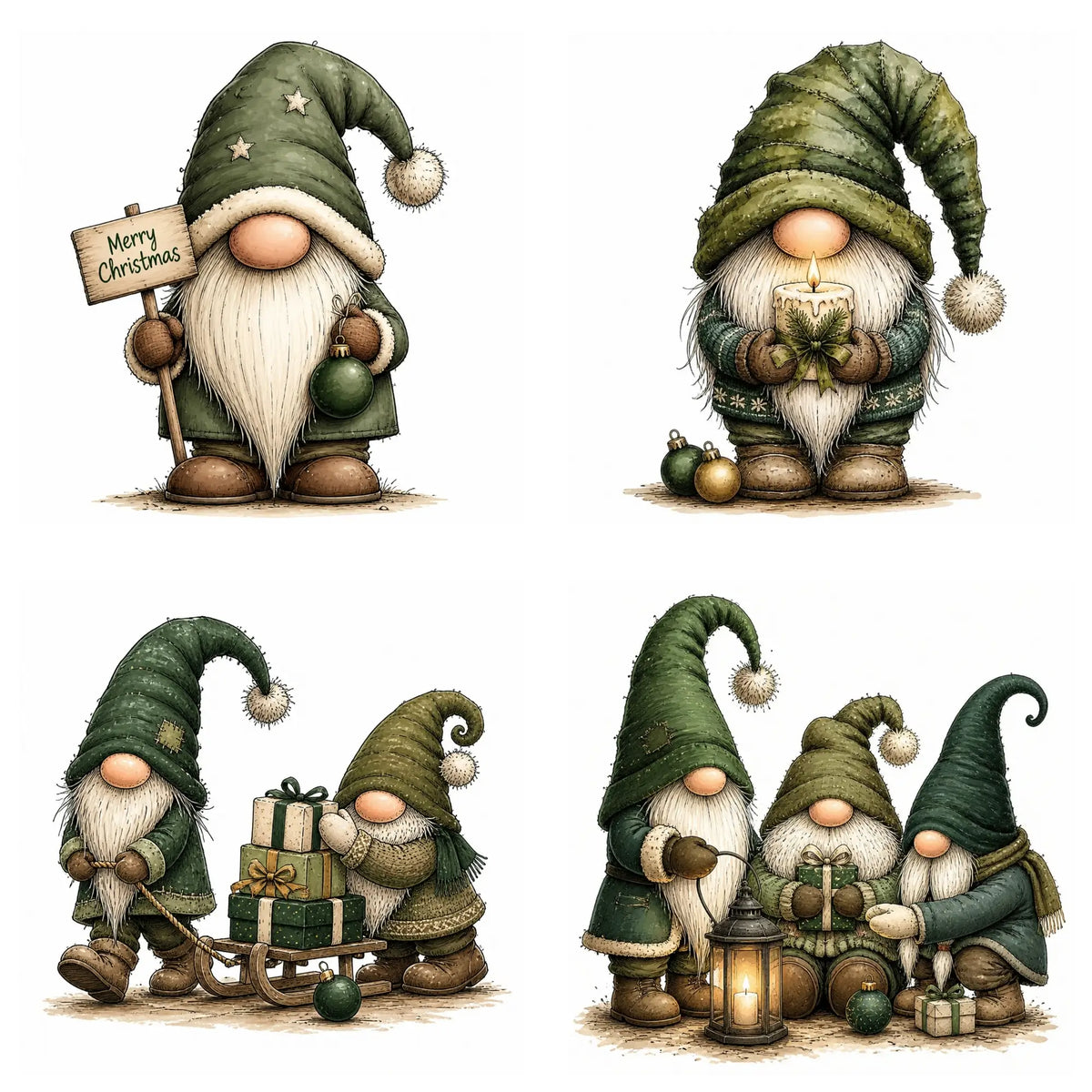 Green Christmas Gnome Clipart