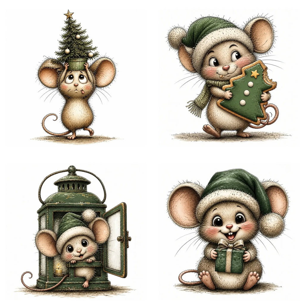 Green Christmas Mouse Clipart