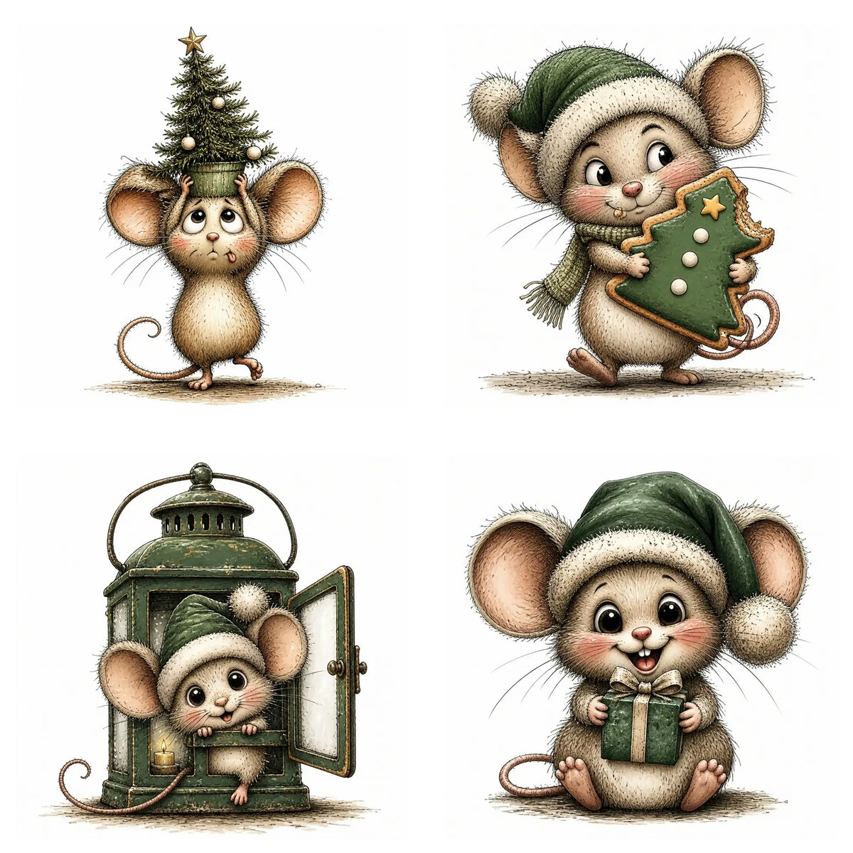 Green Christmas Mouse Clipart