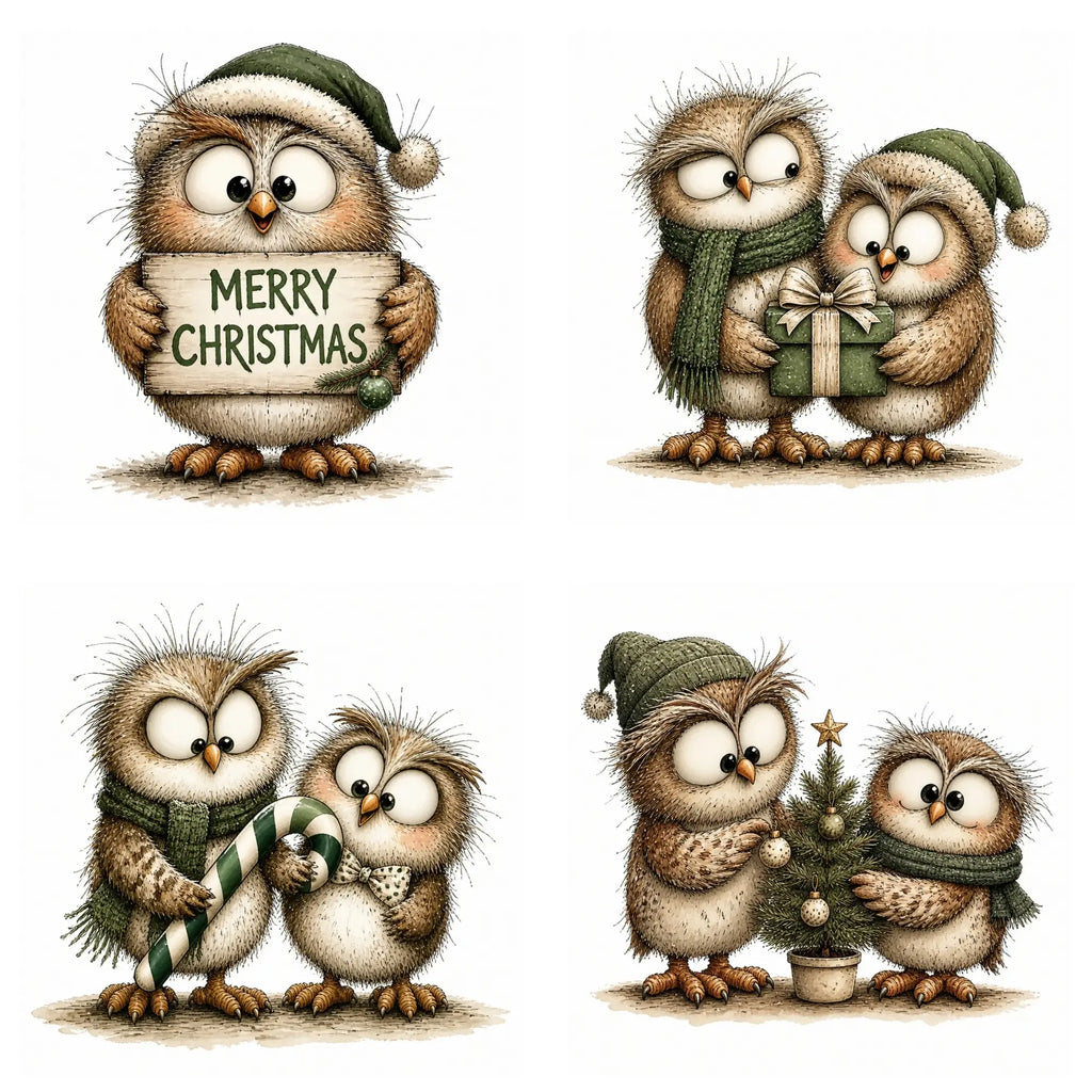 Green Christmas Owl Clipart