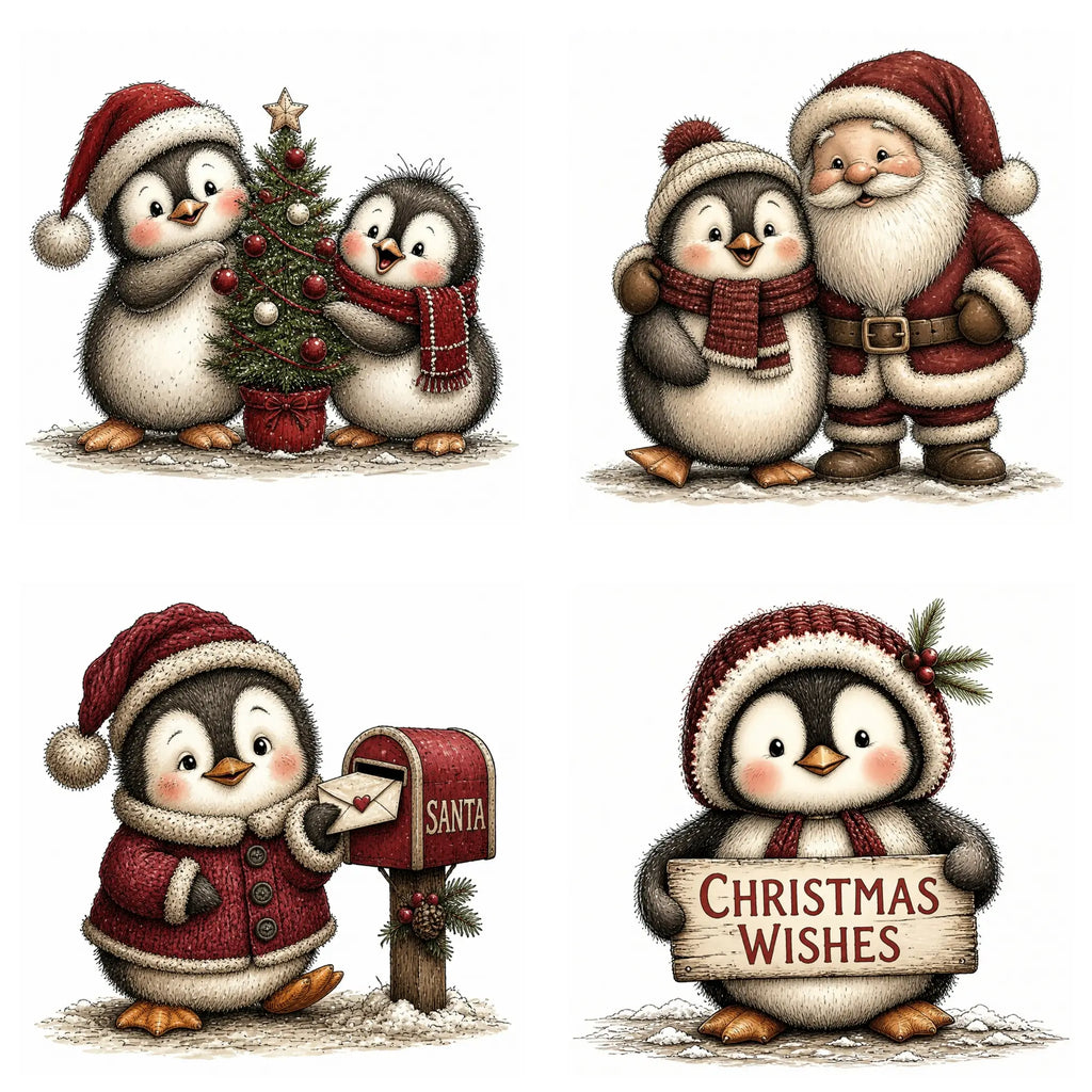 Burgundy Christmas Penguin Clipart
