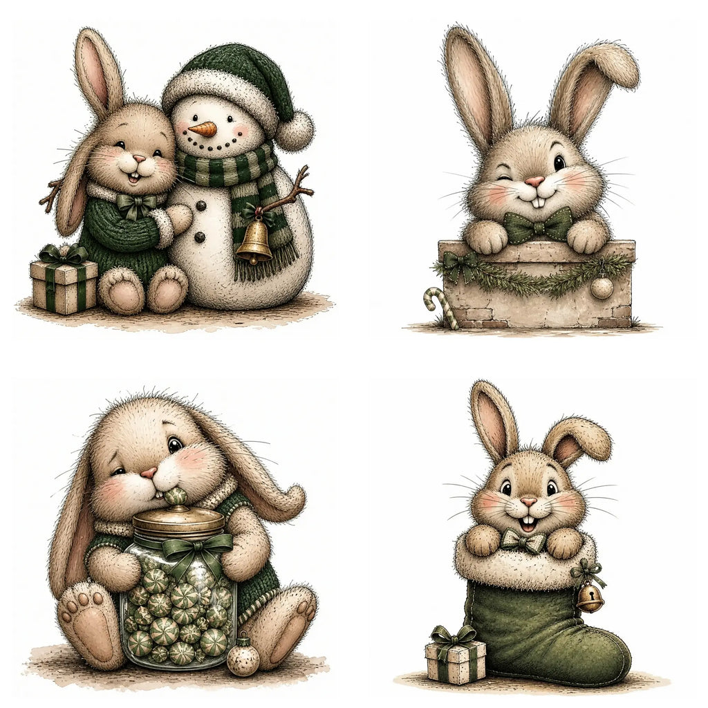 Green Christmas Bunny Clipart