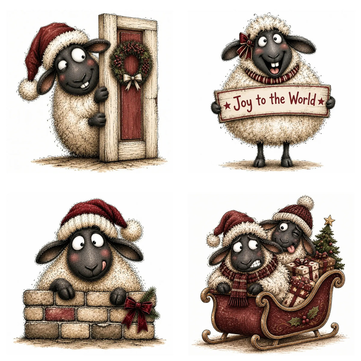 Burgundy Christmas Sheep Clipart
