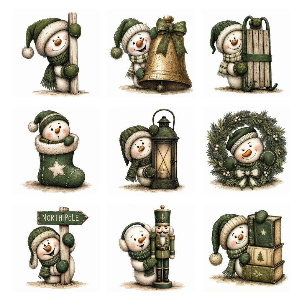Green Peeking Snowman Christmas Clipart