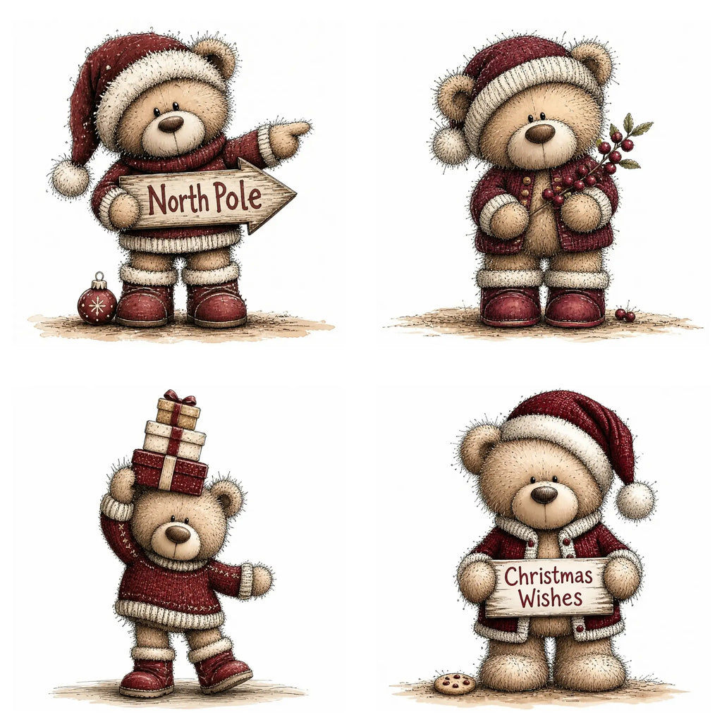Burgundy Christmas Teddy Bear Clipart