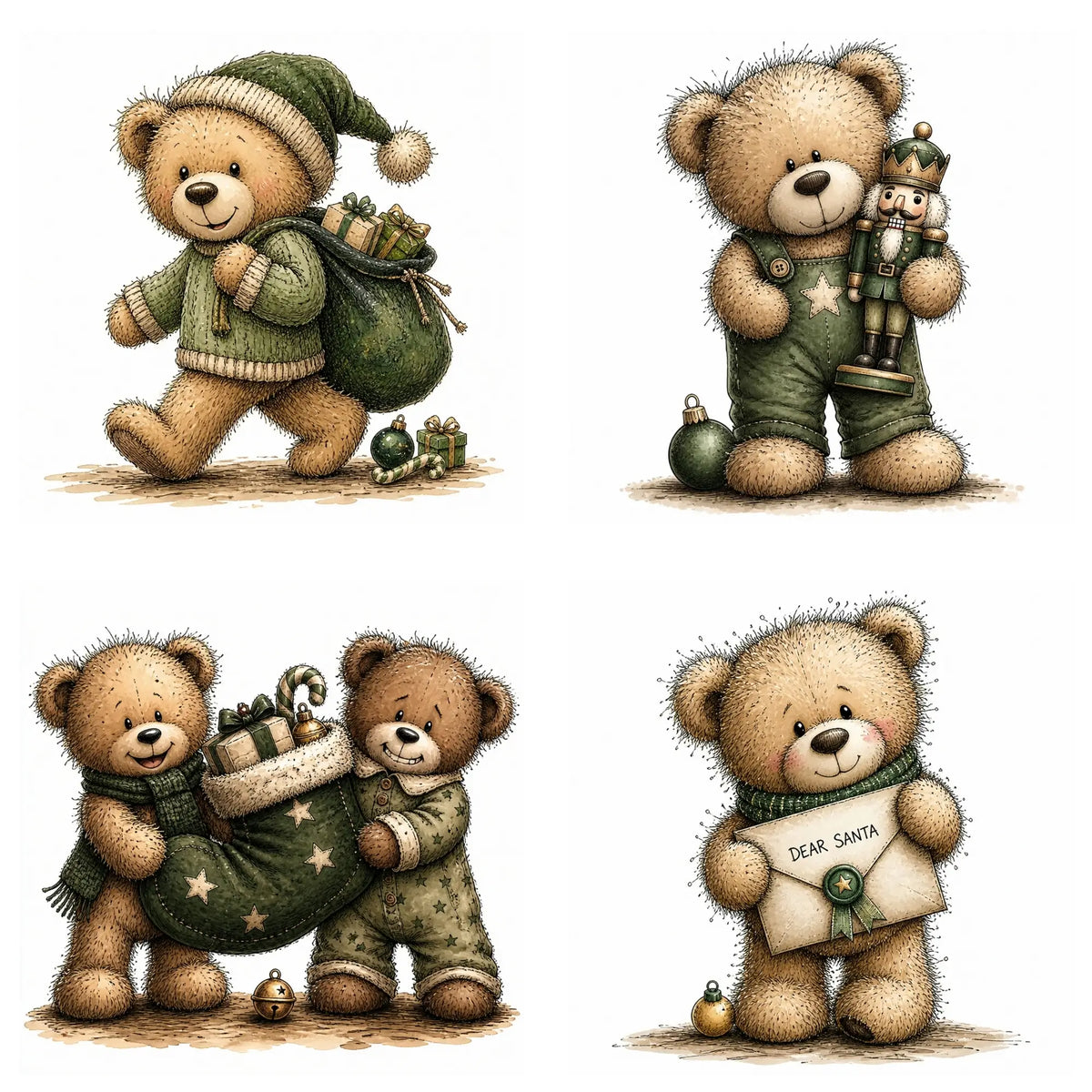 Green Christmas Teddy Bear Clipart