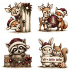 Burgundy Woodland Christmas Animal Clipart