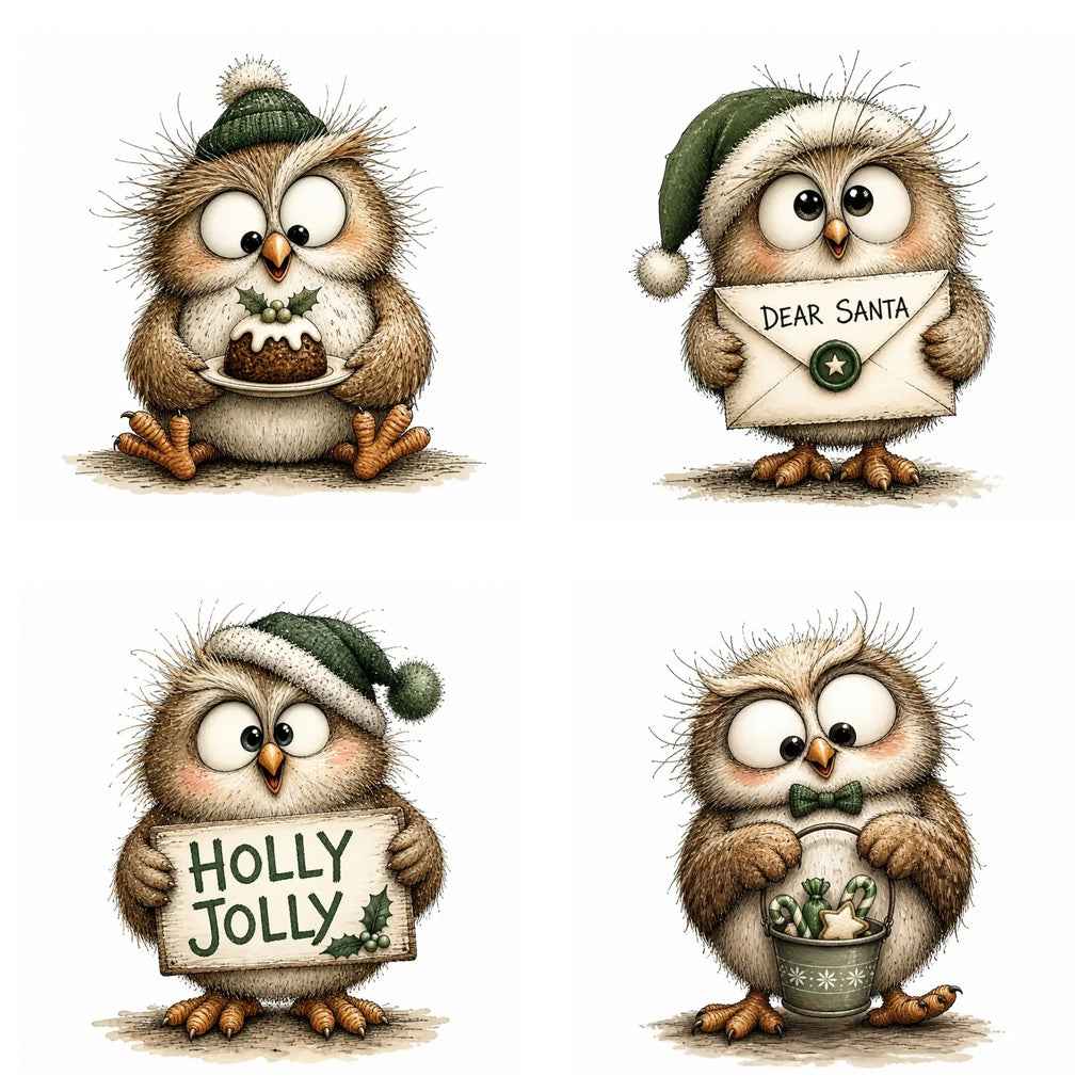 Green Christmas Owl Clipart