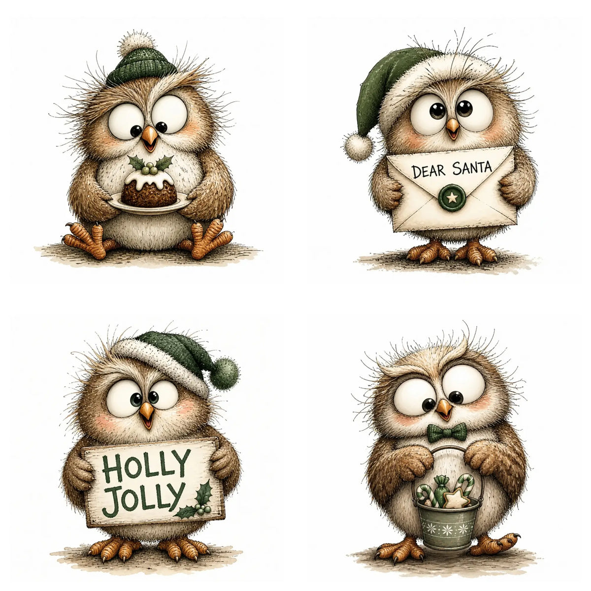 Green Christmas Owl Clipart