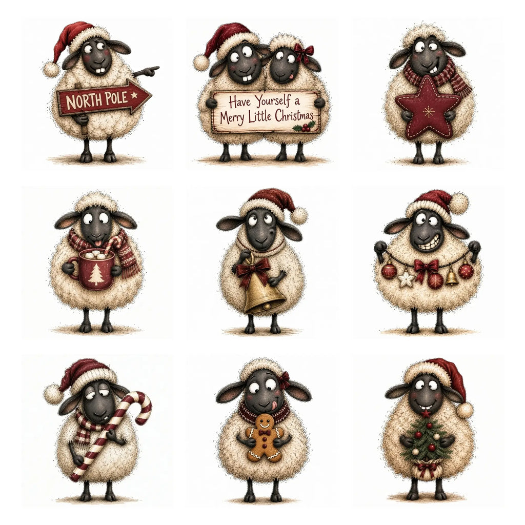 Burgundy Christmas Sheep Clipart