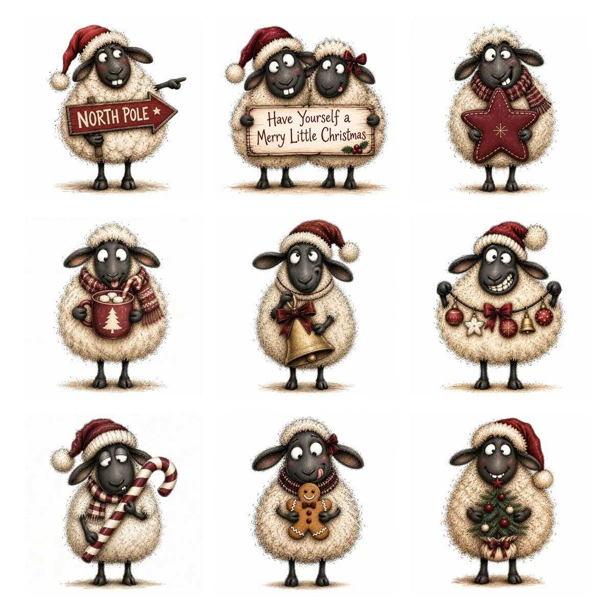 Burgundy Christmas Sheep Clipart