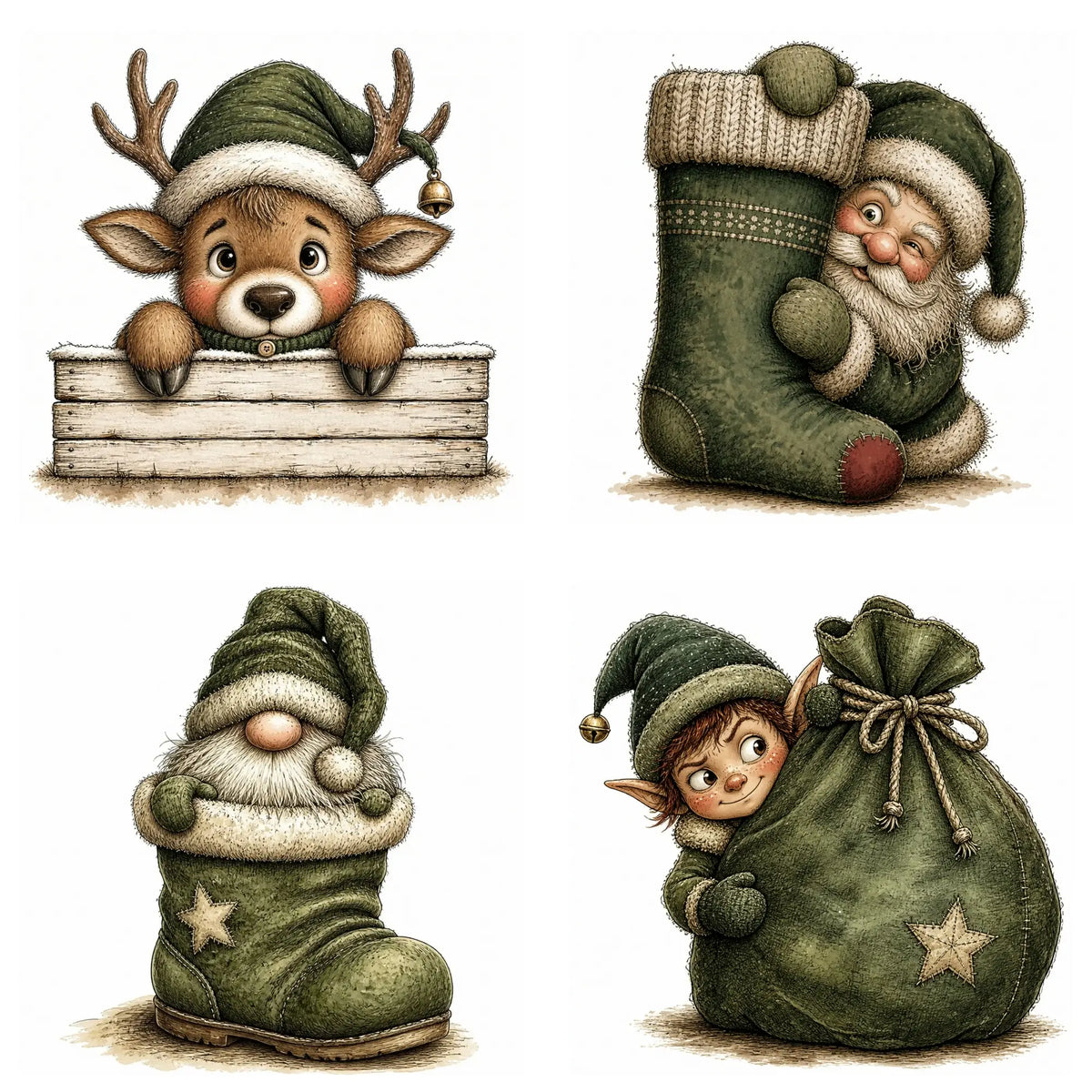 Green Christmas Peekers Clipart