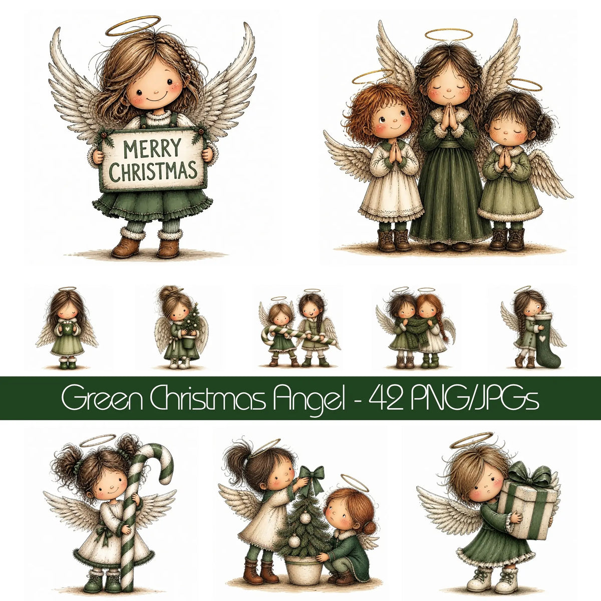 Green Christmas Angel Clipart
