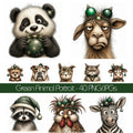 Green Christmas Animal Portrait Clipart