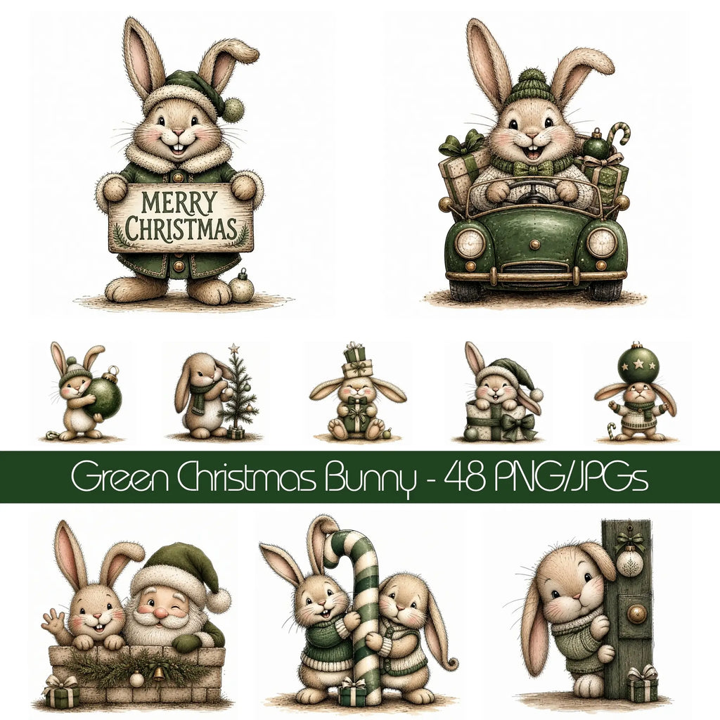 Green Christmas Bunny Clipart