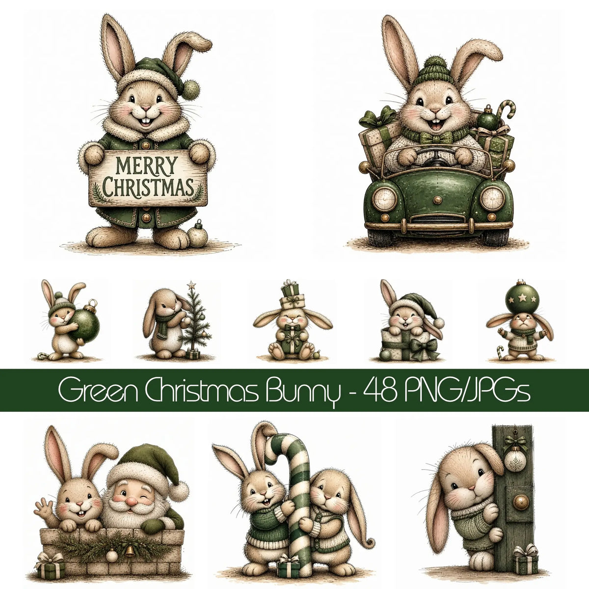 Green Christmas Bunny Clipart