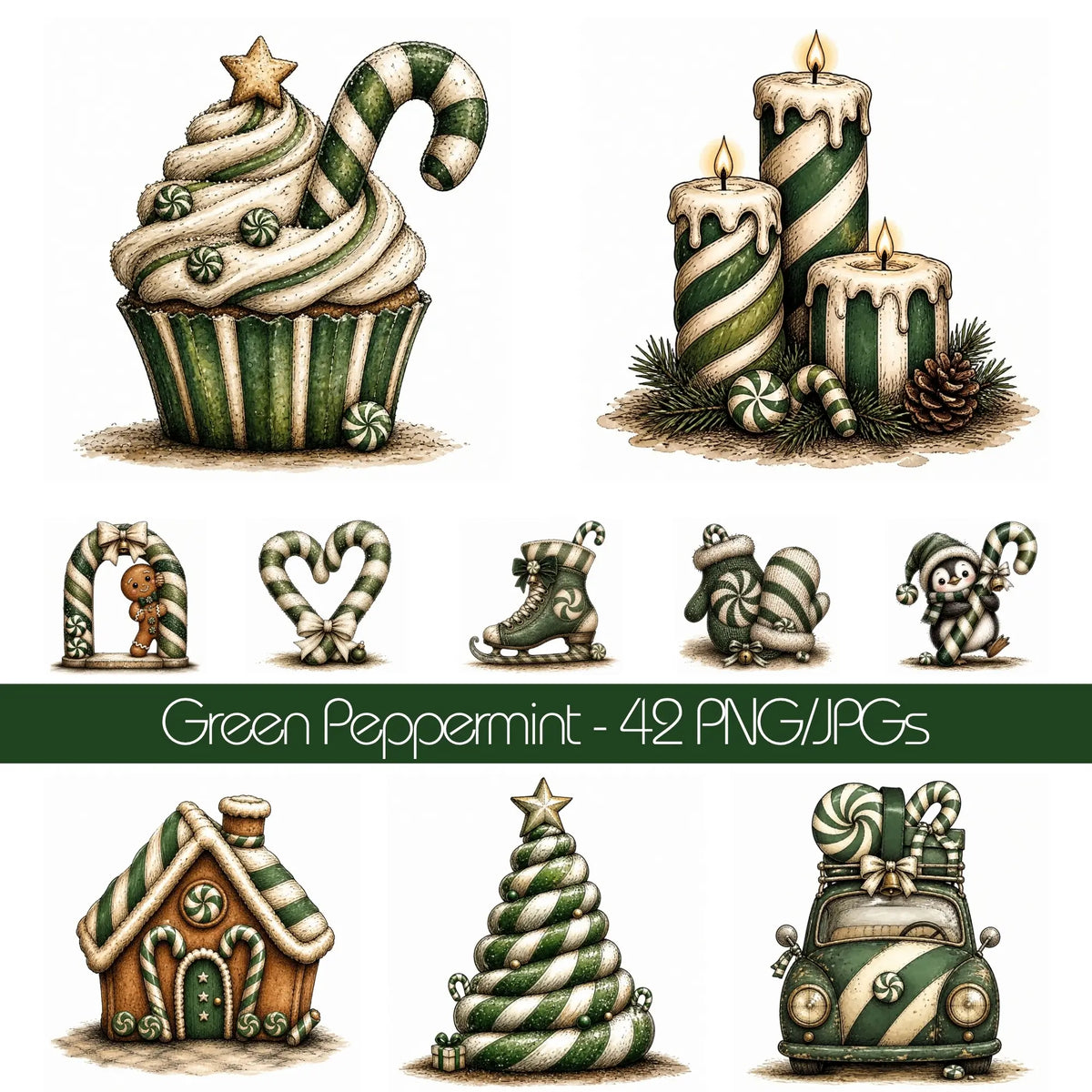 Green Christmas Peppermint Clipart