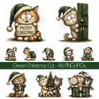 Green Christmas Cat Clipart