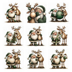 Green Santa & Reindeer Christmas Clipart