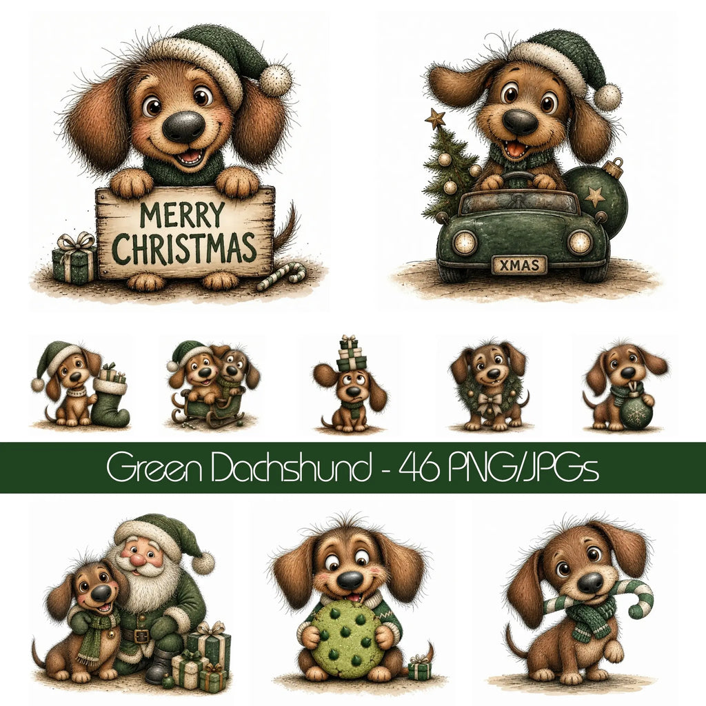 Green Christmas Dachshund Clipart
