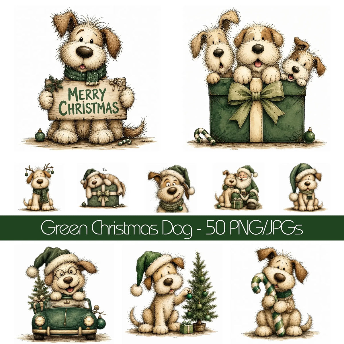 Green Christmas Dog Clipart