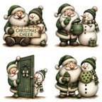 Green Santa & Snowman Christmas Clipart